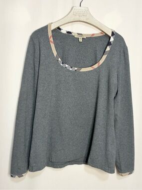 Burberry Scoop Neck Nova Check Trim Long Sleeve